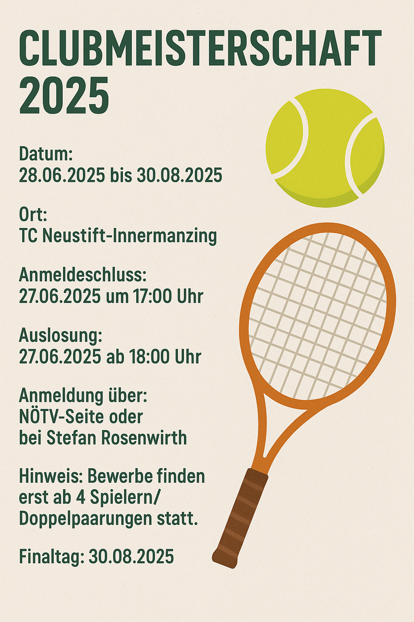 Clubmeisterschaft 2025 - Anmeldeschluss 27. Juni 2025